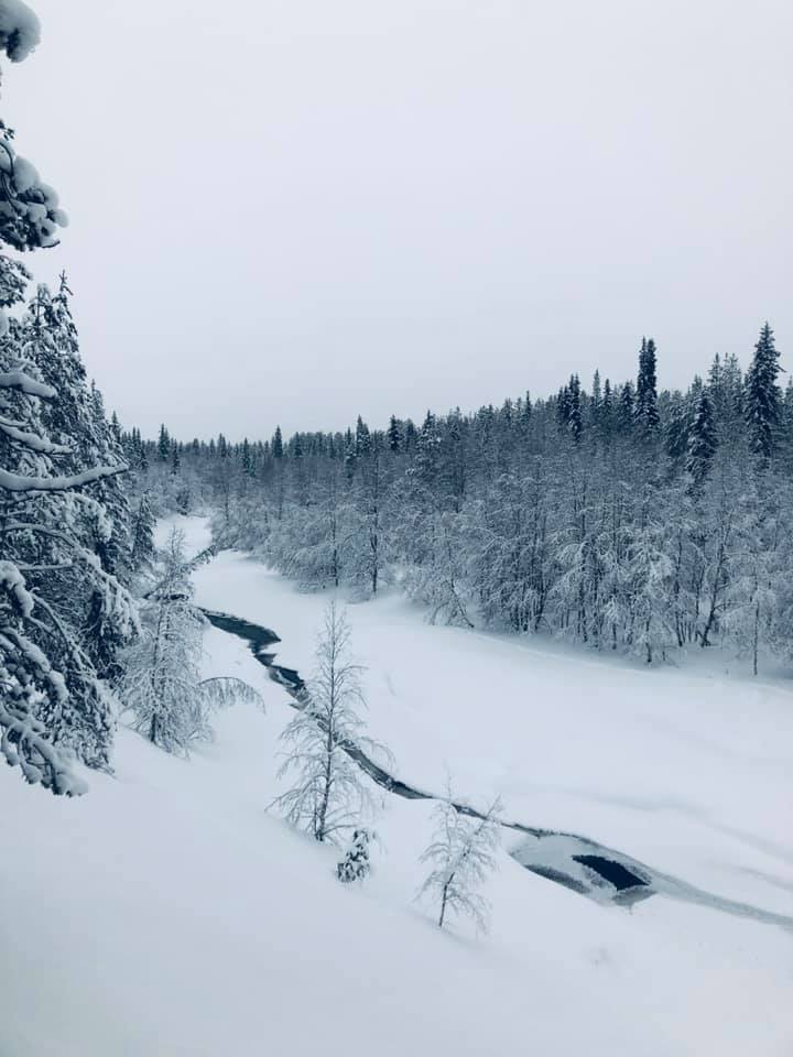 Bevroren rivier in Lapland