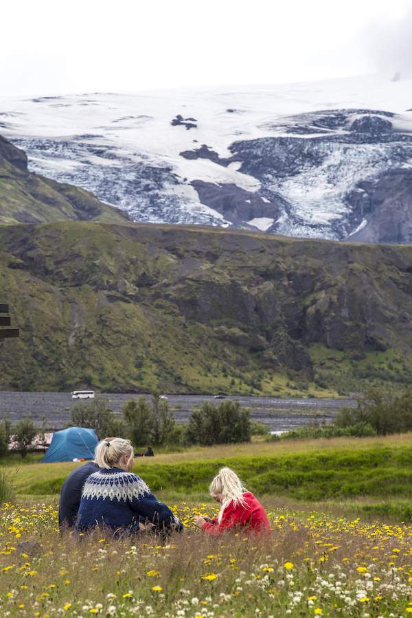 A family in Thórsmörk leaving the 4-day trek from Landmannalaugar. Iceland