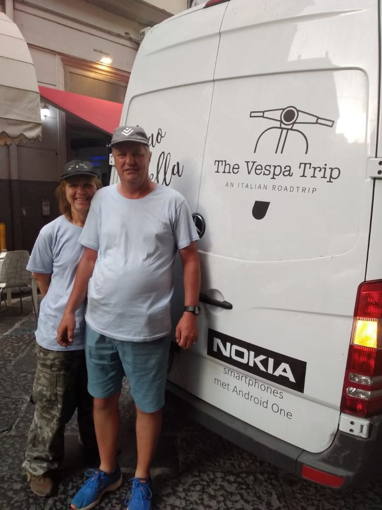 Posing next to The Vespa Trip van in Napoli